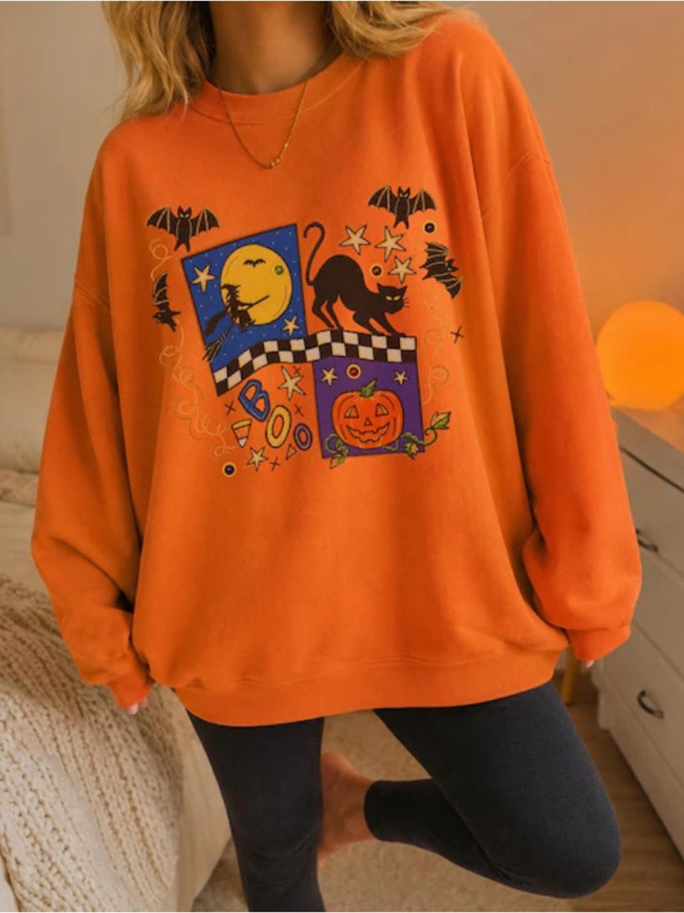 Gildan Sorange Halloween Graphic Pullover Sweatshirt, Vintage Style And Cute Cat